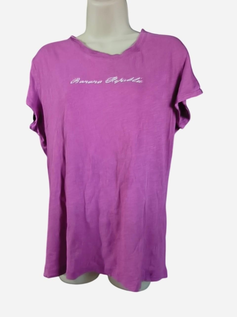 Banana Republic Pink-Purple Script Short Sleeve Tee